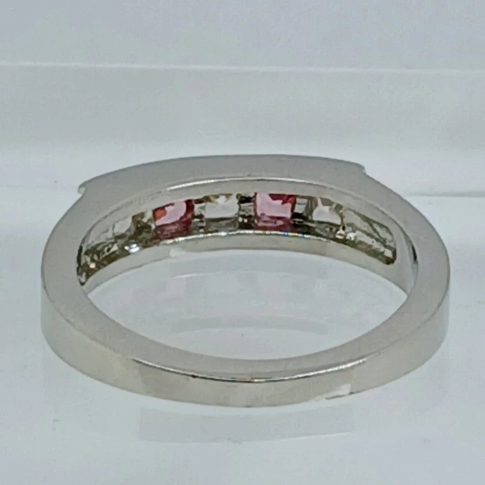 Vintage 90s Pink Clear Princess Cut CZ Channel Set Silver Tone Band Ring Size 10